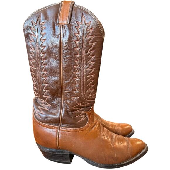 Vintage Tony Lama Two-Toned Brown Leather Western Cowboy Boots 6210 Men Size 7.5